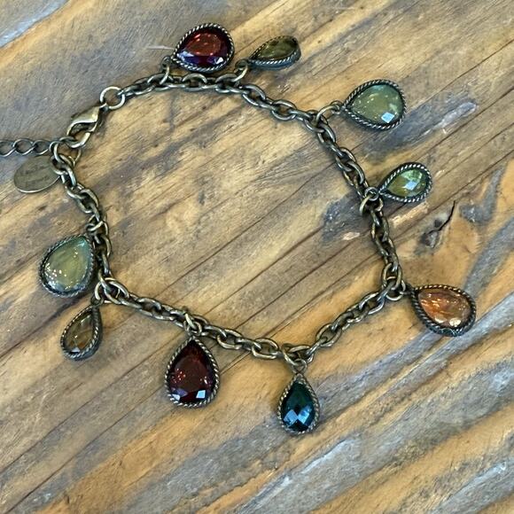 LAILA ROWE Antiqued Bronze Multicolor Small Teardrop Charm 7.5-8.5" Bracelet - Picture 9 of 9
